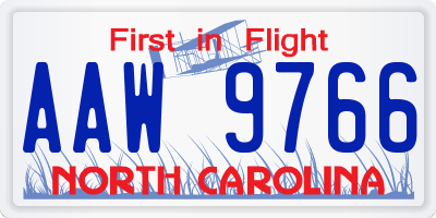 NC license plate AAW9766