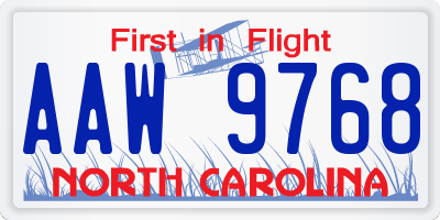 NC license plate AAW9768