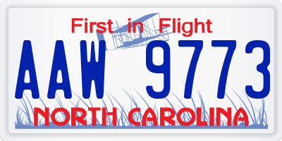 NC license plate AAW9773