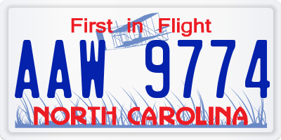NC license plate AAW9774