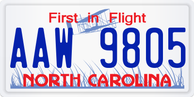 NC license plate AAW9805