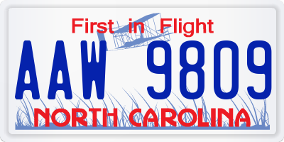 NC license plate AAW9809