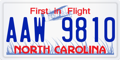 NC license plate AAW9810