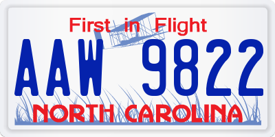 NC license plate AAW9822