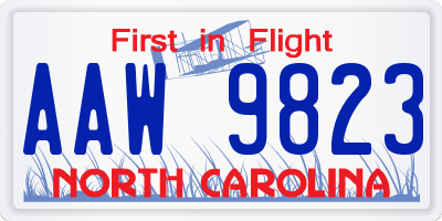 NC license plate AAW9823