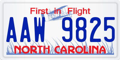 NC license plate AAW9825