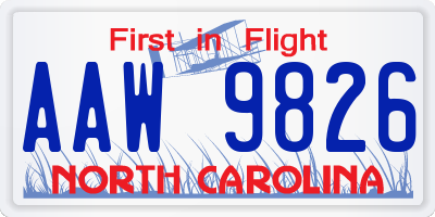 NC license plate AAW9826