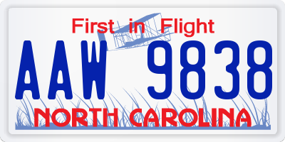 NC license plate AAW9838