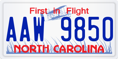 NC license plate AAW9850