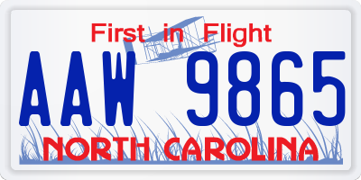NC license plate AAW9865