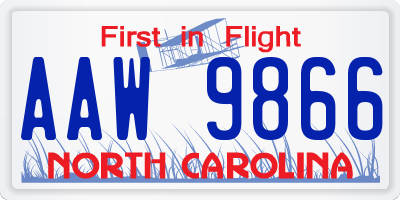 NC license plate AAW9866