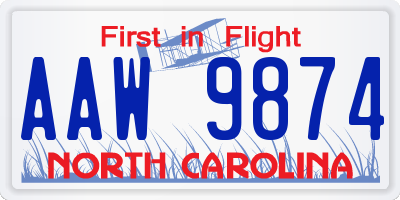 NC license plate AAW9874