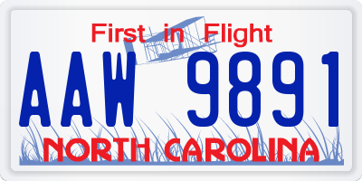 NC license plate AAW9891