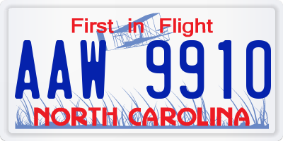 NC license plate AAW9910