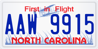NC license plate AAW9915