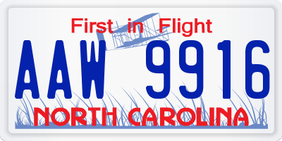 NC license plate AAW9916