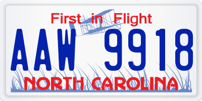 NC license plate AAW9918