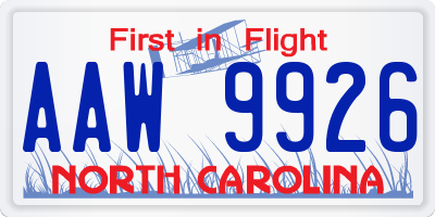 NC license plate AAW9926