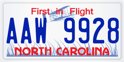 NC license plate AAW9928