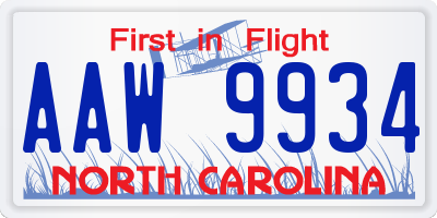 NC license plate AAW9934
