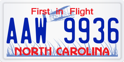 NC license plate AAW9936