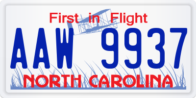 NC license plate AAW9937