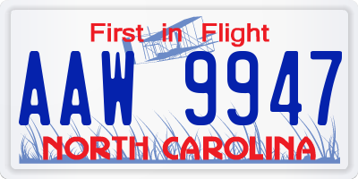 NC license plate AAW9947