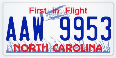 NC license plate AAW9953