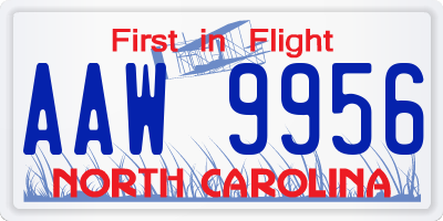 NC license plate AAW9956