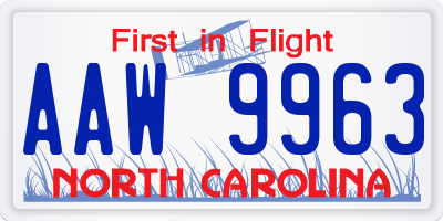 NC license plate AAW9963