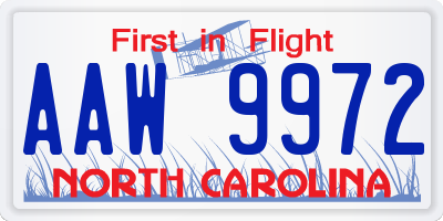 NC license plate AAW9972