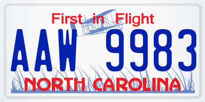 NC license plate AAW9983