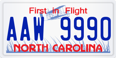 NC license plate AAW9990