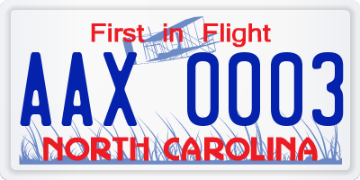 NC license plate AAX0003