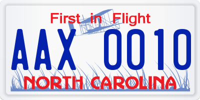NC license plate AAX0010