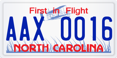 NC license plate AAX0016