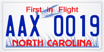 NC license plate AAX0019