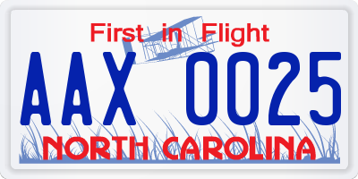 NC license plate AAX0025