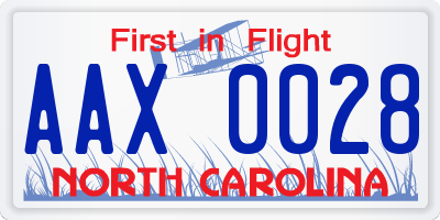 NC license plate AAX0028