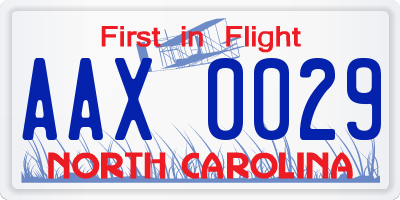 NC license plate AAX0029