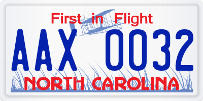 NC license plate AAX0032