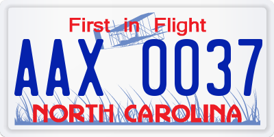 NC license plate AAX0037