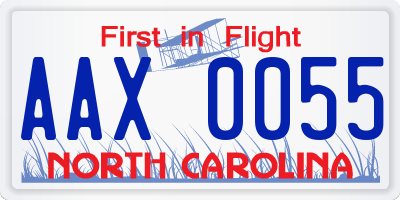 NC license plate AAX0055