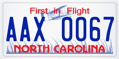 NC license plate AAX0067