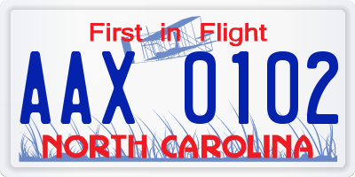 NC license plate AAX0102