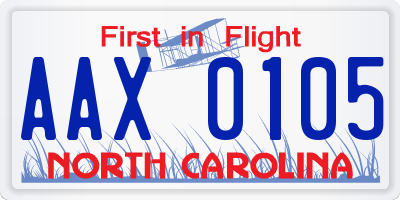 NC license plate AAX0105