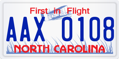 NC license plate AAX0108