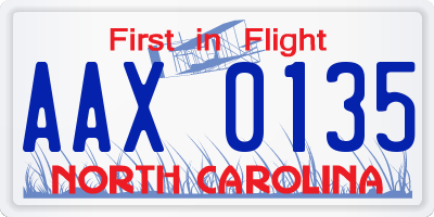 NC license plate AAX0135