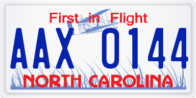 NC license plate AAX0144