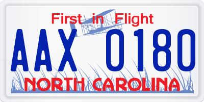 NC license plate AAX0180